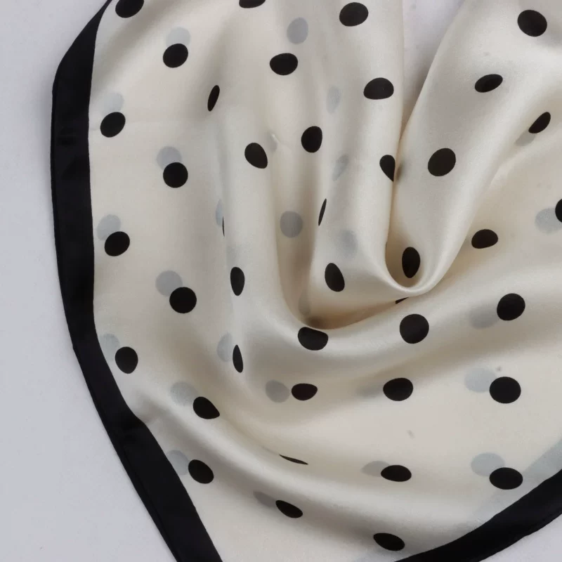 100% Mulberry Silk Polka Dot Scarf 53x53cm - Black & White French Style Square Bandana