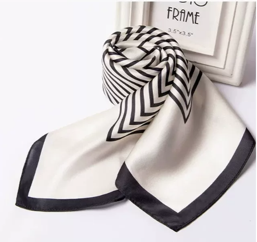 Black & White Striped Silk Scarf - 100% Pure Mulberry Silk Square Scarf
