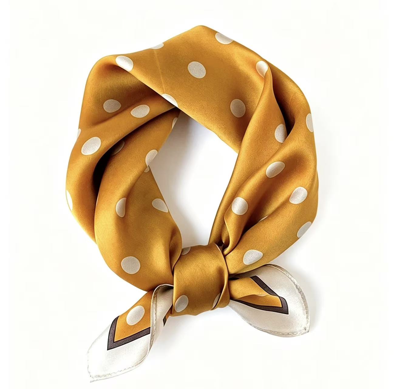 Mustard Yellow Polka Dot Silk Scarf | 100% Mulberry Silk