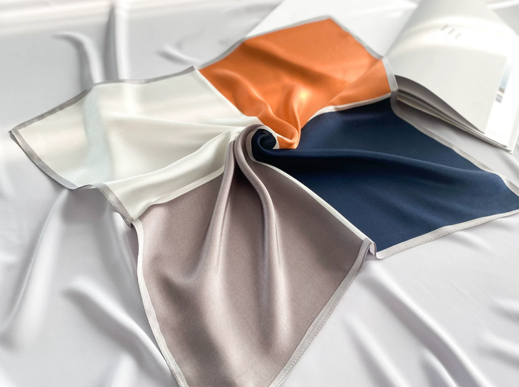 Color Block Silk Scarf - 100% Pure Mulberry Silk Versatile Square Scarf