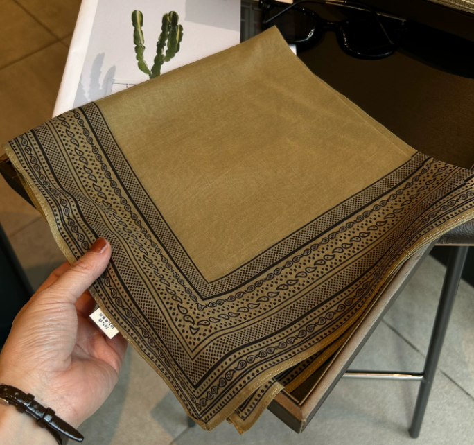 Olive Green Minimalist Silk Scarf - 100% Pure Mulberry Silk Square Scarf