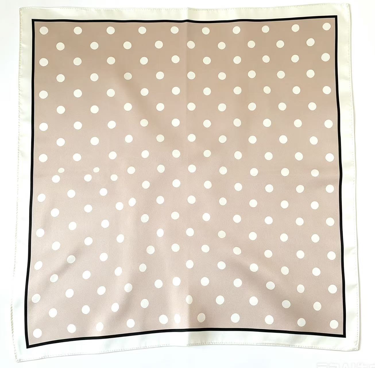 Beige Polka Dot Silk Scarf | 100% Mulberry Silk