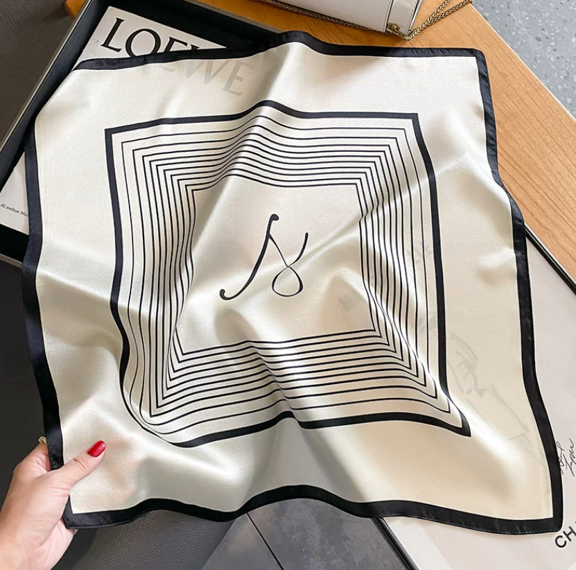 "MINIMAL LINE" POLYESTER SQUARE SCARF - CREAM WHITE