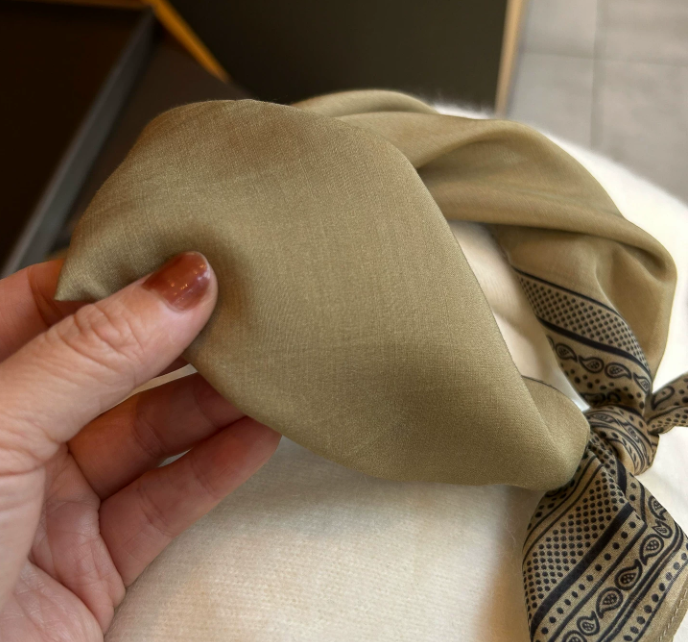 Olive Green Minimalist Silk Scarf - 100% Pure Mulberry Silk Square Scarf