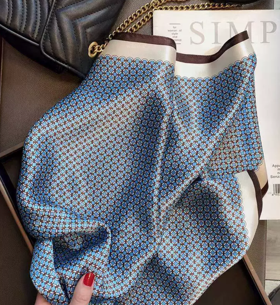 Light Blue Polka Dot Silk Scarf - 100% Pure Mulberry Silk, Versatile Square Scarf for Women