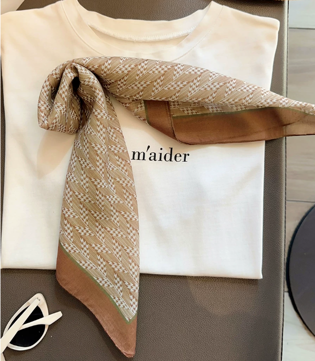 53×53cm Vintage Plaid Print Polyester Square Bandana Scarf for Women