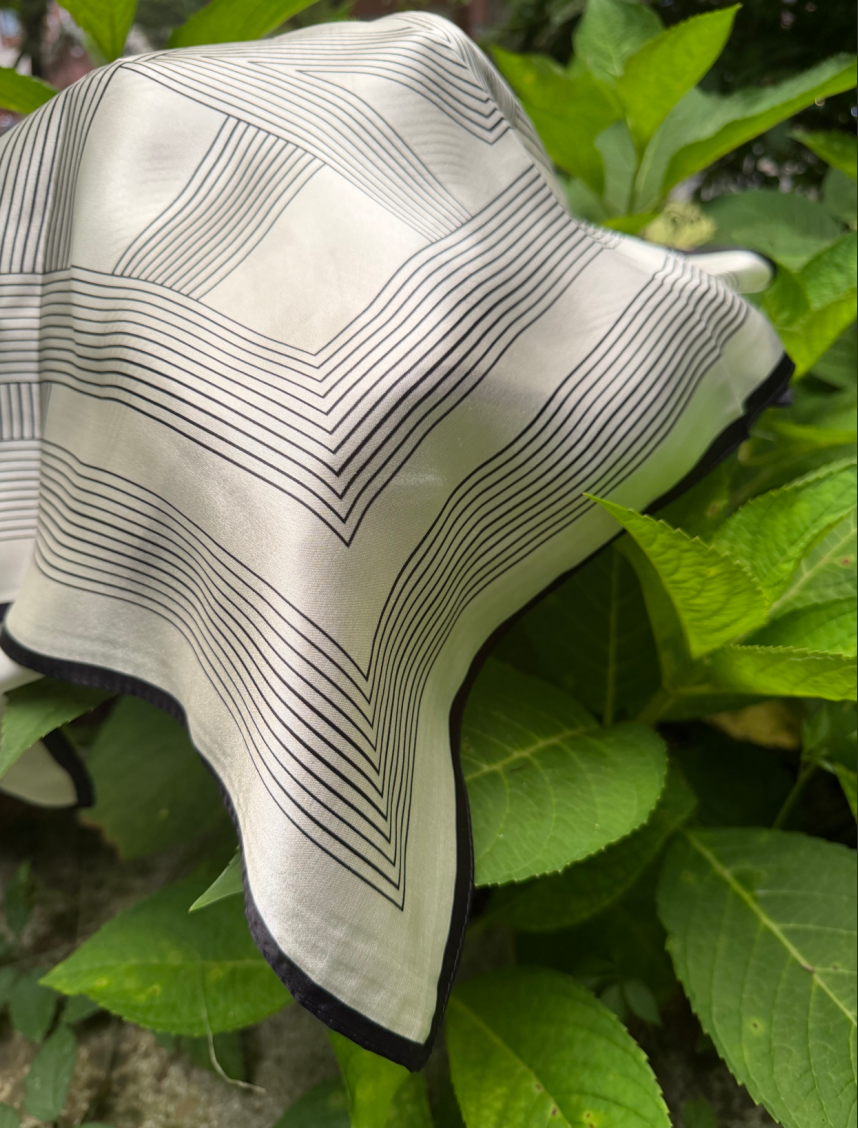Letter N Monogram Silk Scarf | Minimal Black & White Stripes