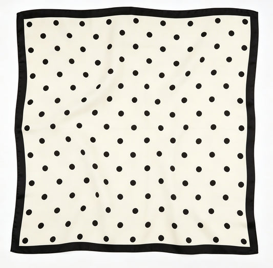 100% Mulberry Silk Polka Dot Scarf 53x53cm - Black & White French Style Square Bandana