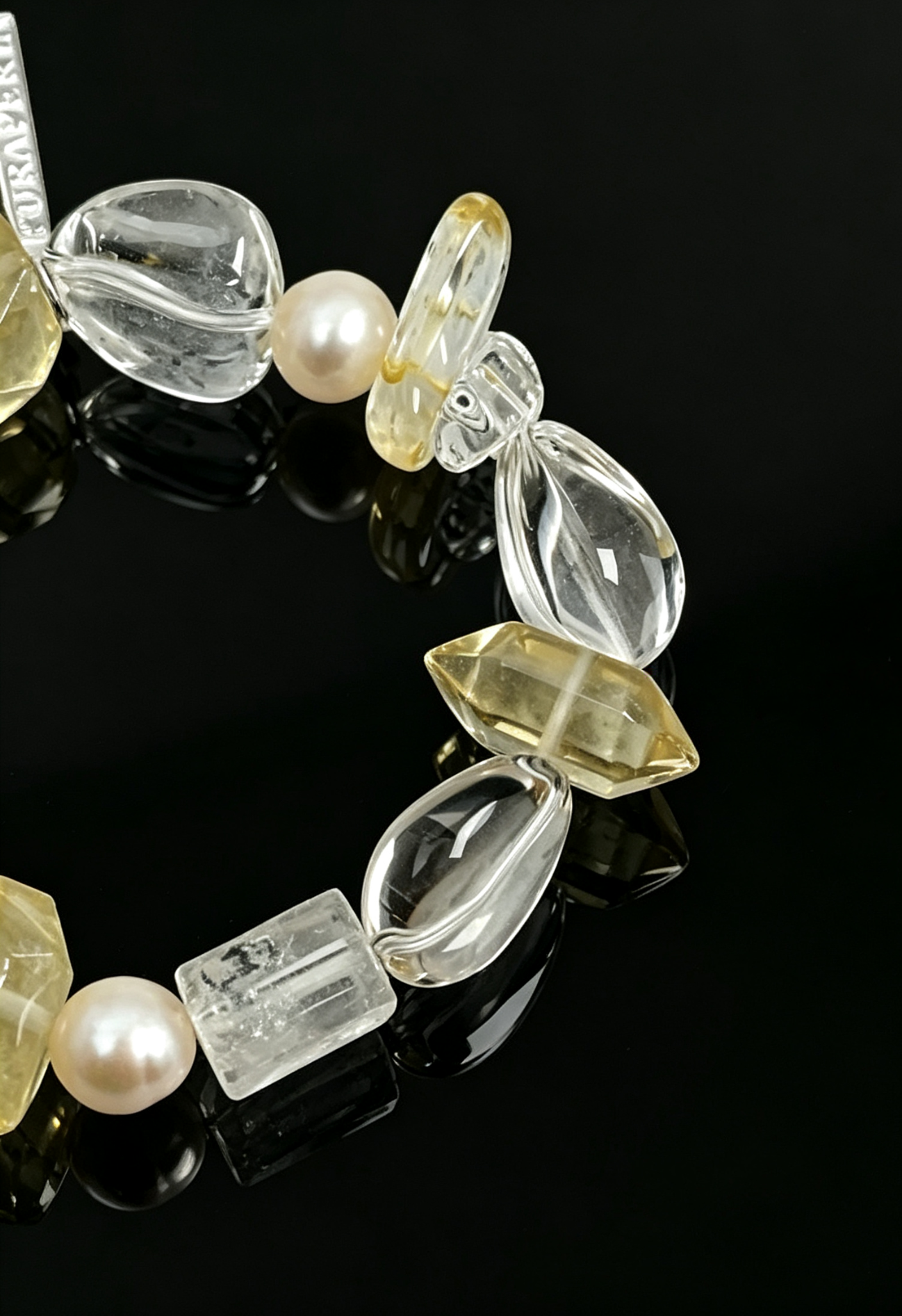 Natural Irregular Citrine & Clear Quartz Bracelet with Pearl, Handmade Energy Crystal Beaded Bracelet for Women