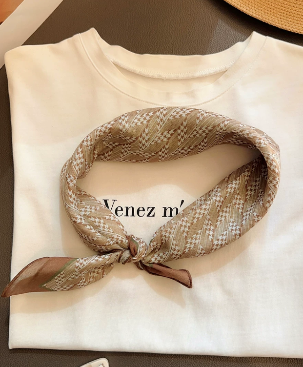 53×53cm Vintage Plaid Print Polyester Square Bandana Scarf for Women