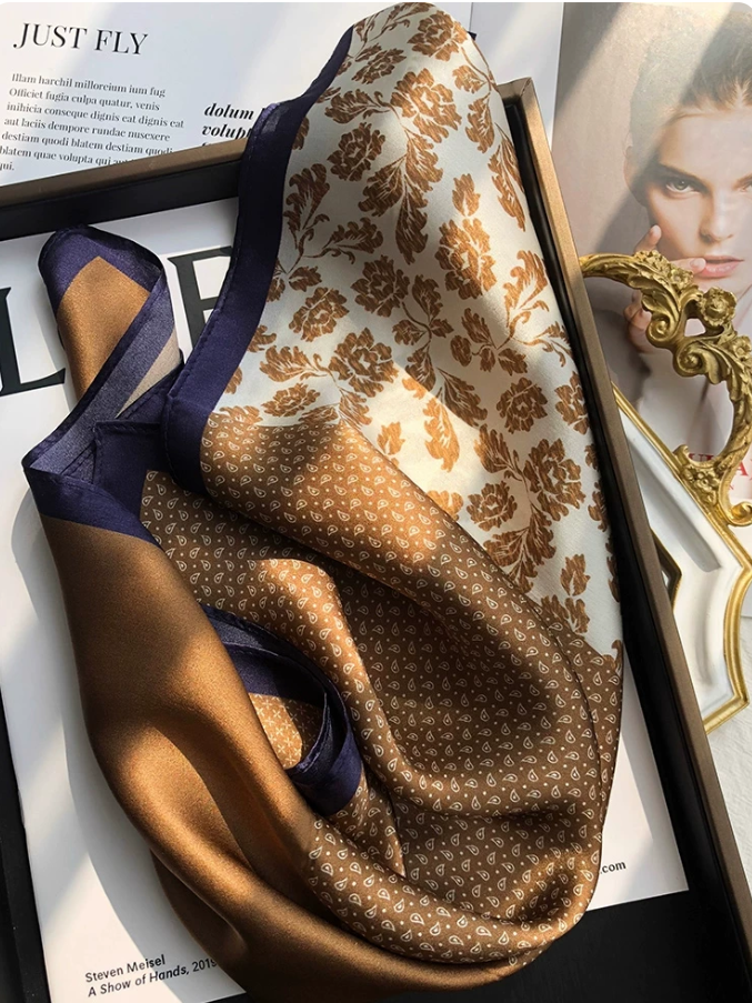 Brown Leopard Print Silk Scarf - 100% Pure Mulberry Silk Square Scarf