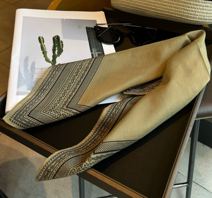 Olive Green Minimalist Silk Scarf - 100% Pure Mulberry Silk Square Scarf