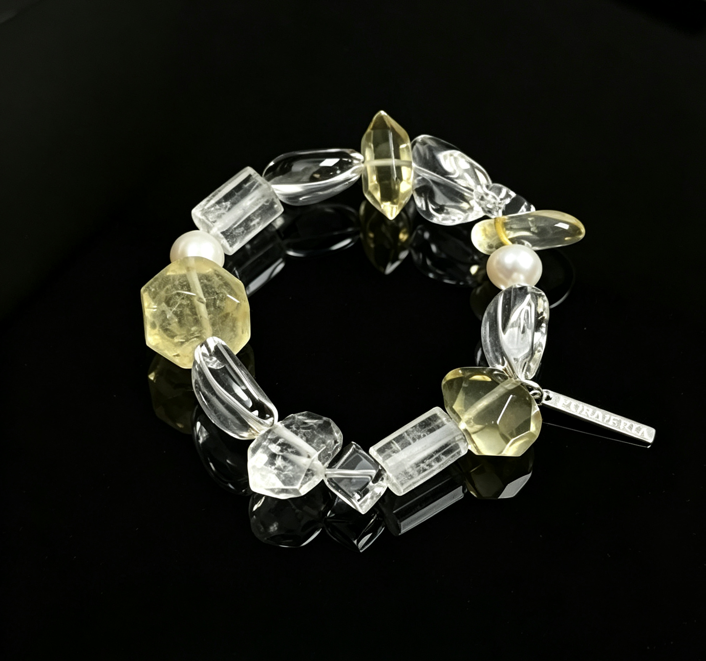 Natural Irregular Citrine & Clear Quartz Bracelet with Pearl, Handmade Energy Crystal Beaded Bracelet for Women