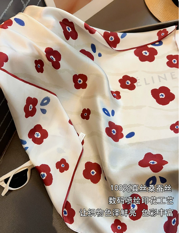 Vintage Floral Print 53x53cm Mulberry Silk Square Bandana Scarf