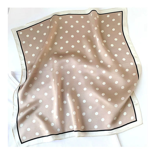 Beige Polka Dot Silk Scarf | 100% Mulberry Silk