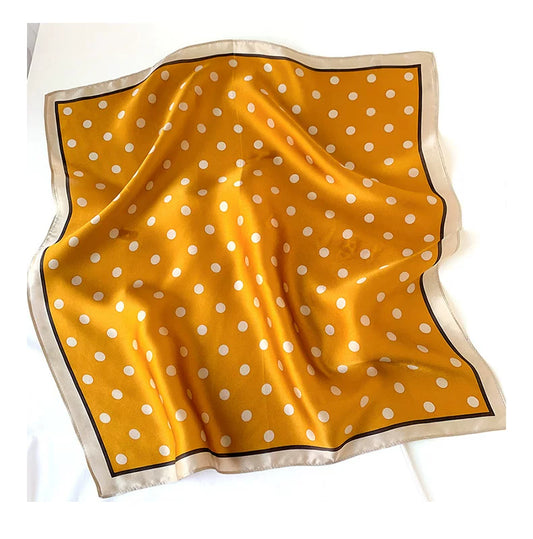 Mustard Yellow Polka Dot Silk Scarf | 100% Mulberry Silk