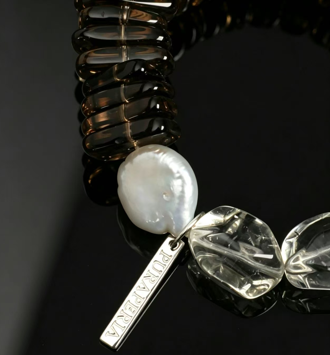 Natural Smoky Quartz Clear Quartz Baroque Pearl Bracelet, S925 Silver Tag Minimal Oriental Crystal Bracelet for Women