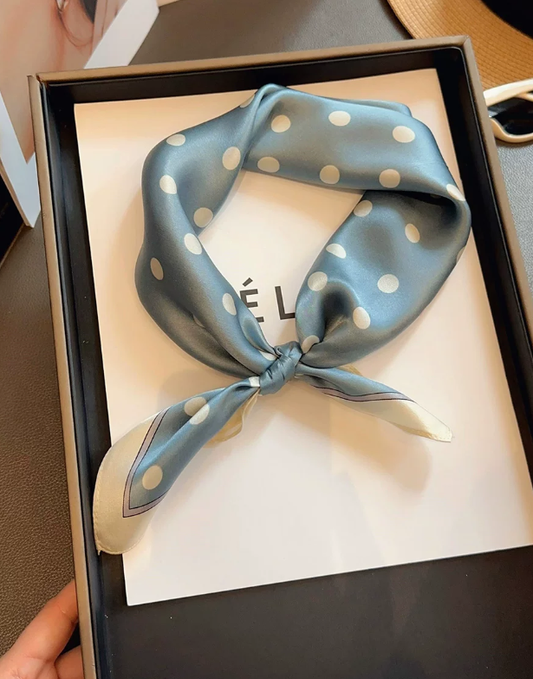 53×53cm Real Silk Polka Dot Small Square Scarf, Two-Tone Navy Dots Neck Scarf Women Fashion Handbag Ribbon Hair Bandana