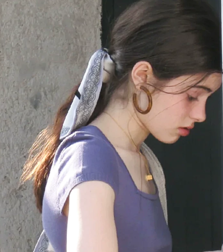 "THIN STRIPE" POLYESTER NECK RIBBON SCARF - GREY WHITE