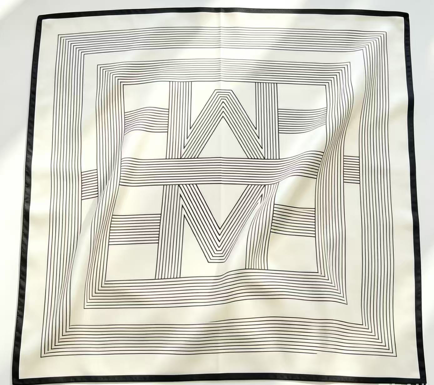 Letter N Monogram Silk Scarf | Minimal Black & White Stripes