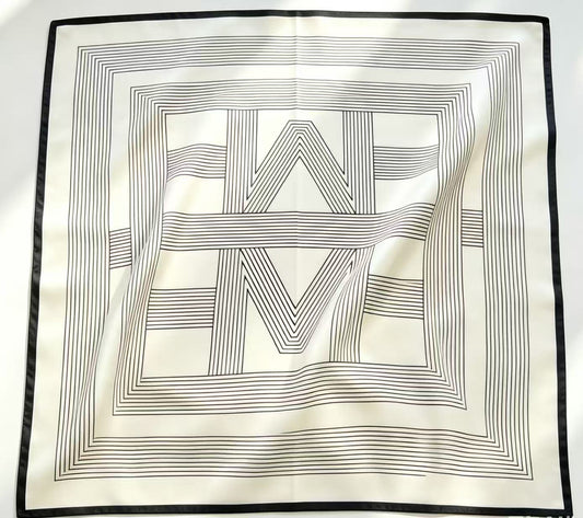 Letter N Monogram Silk Scarf | Minimal Black & White Stripes