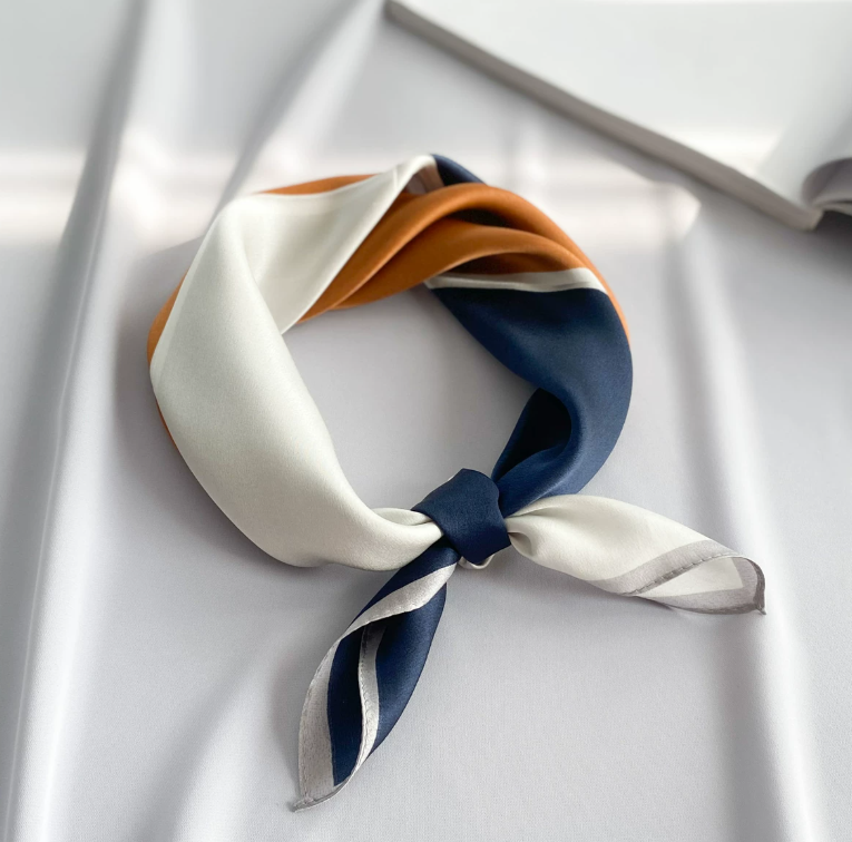 Color Block Silk Scarf - 100% Pure Mulberry Silk Versatile Square Scarf