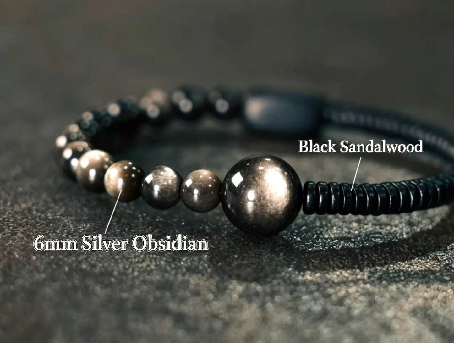 Silver Sheen Obsidian & Black Sandalwood Minimalist Beaded Bracelet - Grounding & Protection