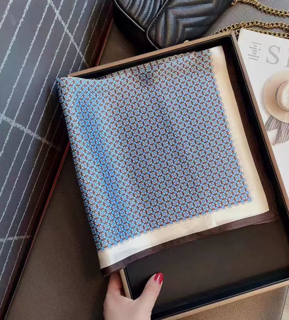 Light Blue Polka Dot Silk Scarf - 100% Pure Mulberry Silk, Versatile Square Scarf for Women
