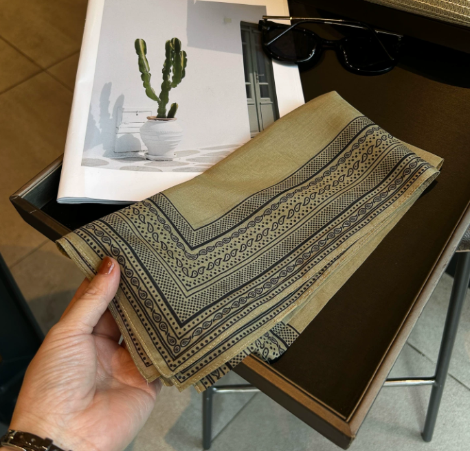 Olive Green Minimalist Silk Scarf - 100% Pure Mulberry Silk Square Scarf