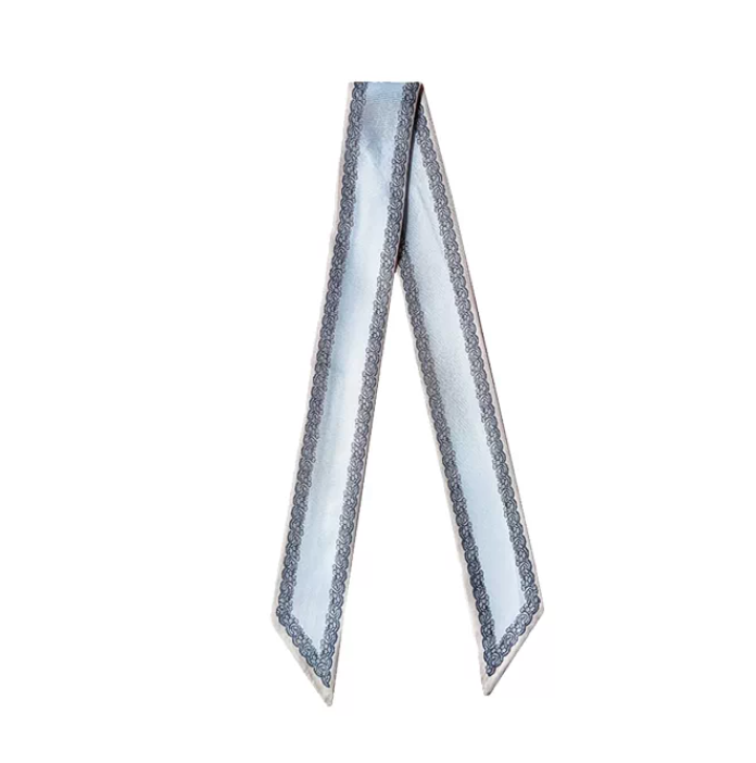 "THIN STRIPE" POLYESTER NECK RIBBON SCARF - GREY WHITE