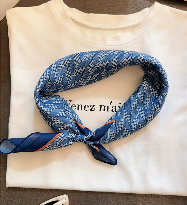 53×53cm Vintage Plaid Print Polyester Square Bandana Scarf for Women