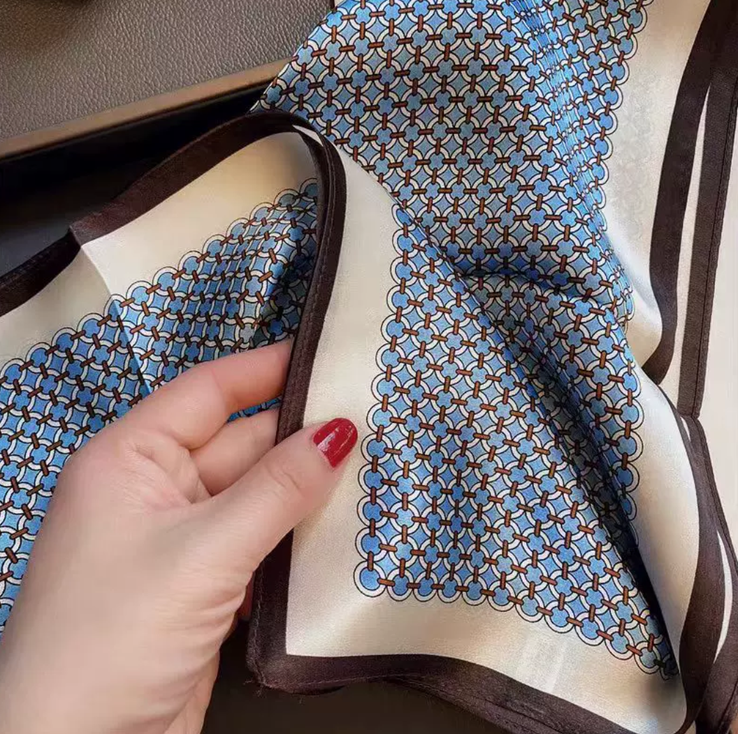Light Blue Polka Dot Silk Scarf - 100% Pure Mulberry Silk, Versatile Square Scarf for Women