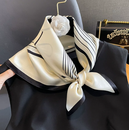 "MINIMAL LINE" POLYESTER SQUARE SCARF - CREAM WHITE